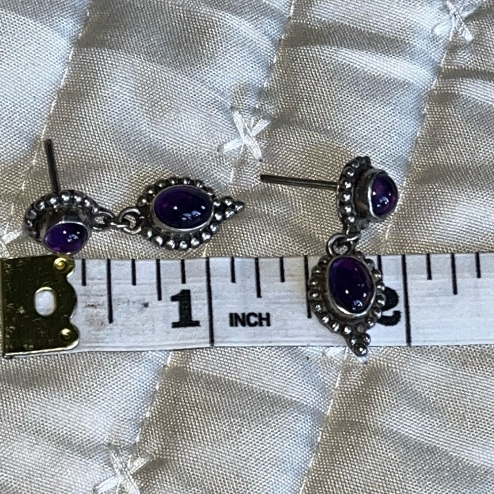 Vintage Purple and 925 Silver Dangle Earrings - Picture 6 of 6